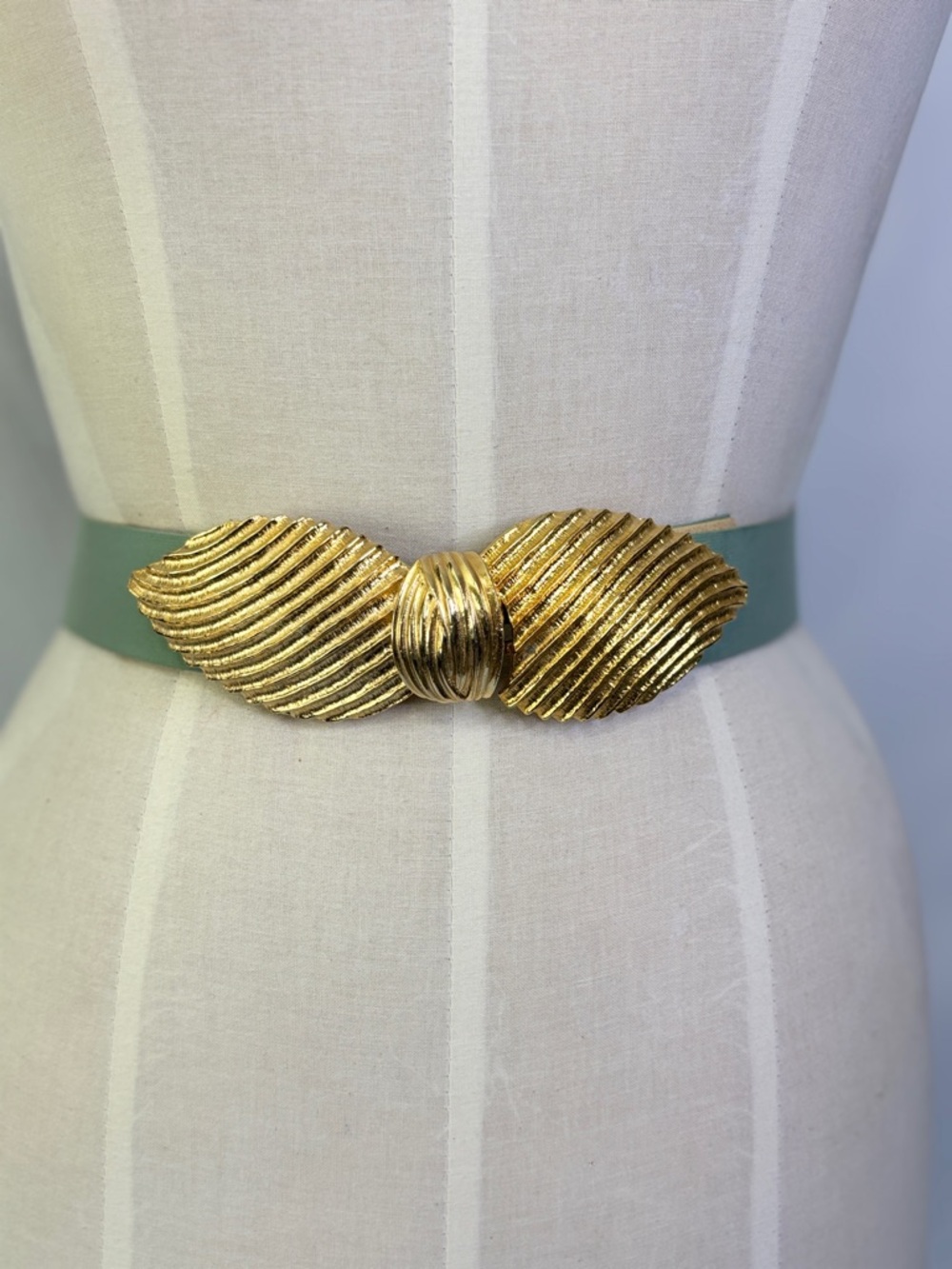 Vintage Mimi Di N Gold Buckle Belt with Sage Green Band